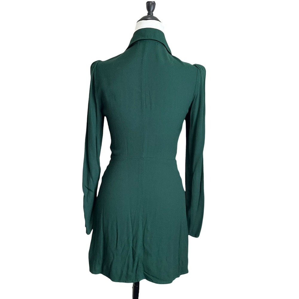 Reformation Hugh Mini Dress Women 0 Forest Green Long Sleeve Gold Buttons Crepe - Picture 5 of 7